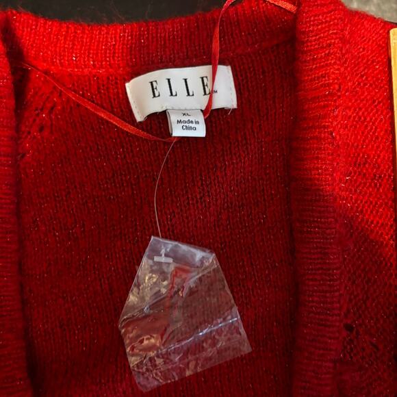 NWOT Elle Women's Red Shimmer Open Front Cardigan Sweater Size XL - Picture 5 of 6